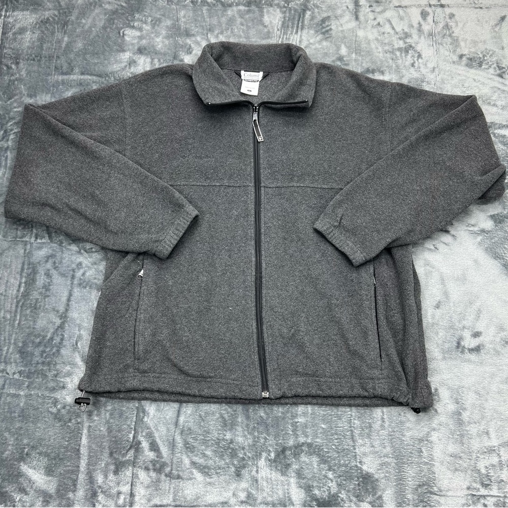 Columbia Men's Large Fleece Zip Up Grey Jacket Coat Long Sleeve Pockets Outdoor